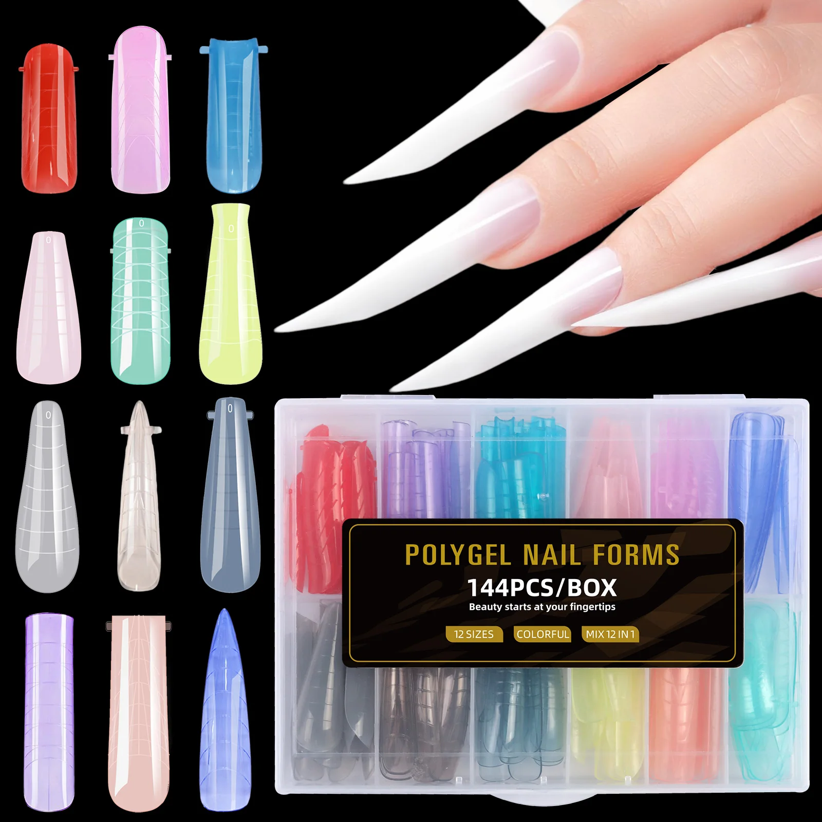 144/288pcs Colorful Dual Nail Form Full Cover Poly NailGel Quick Building Mold Set Acrylic Nail Tips Top Extension Manicure Tool