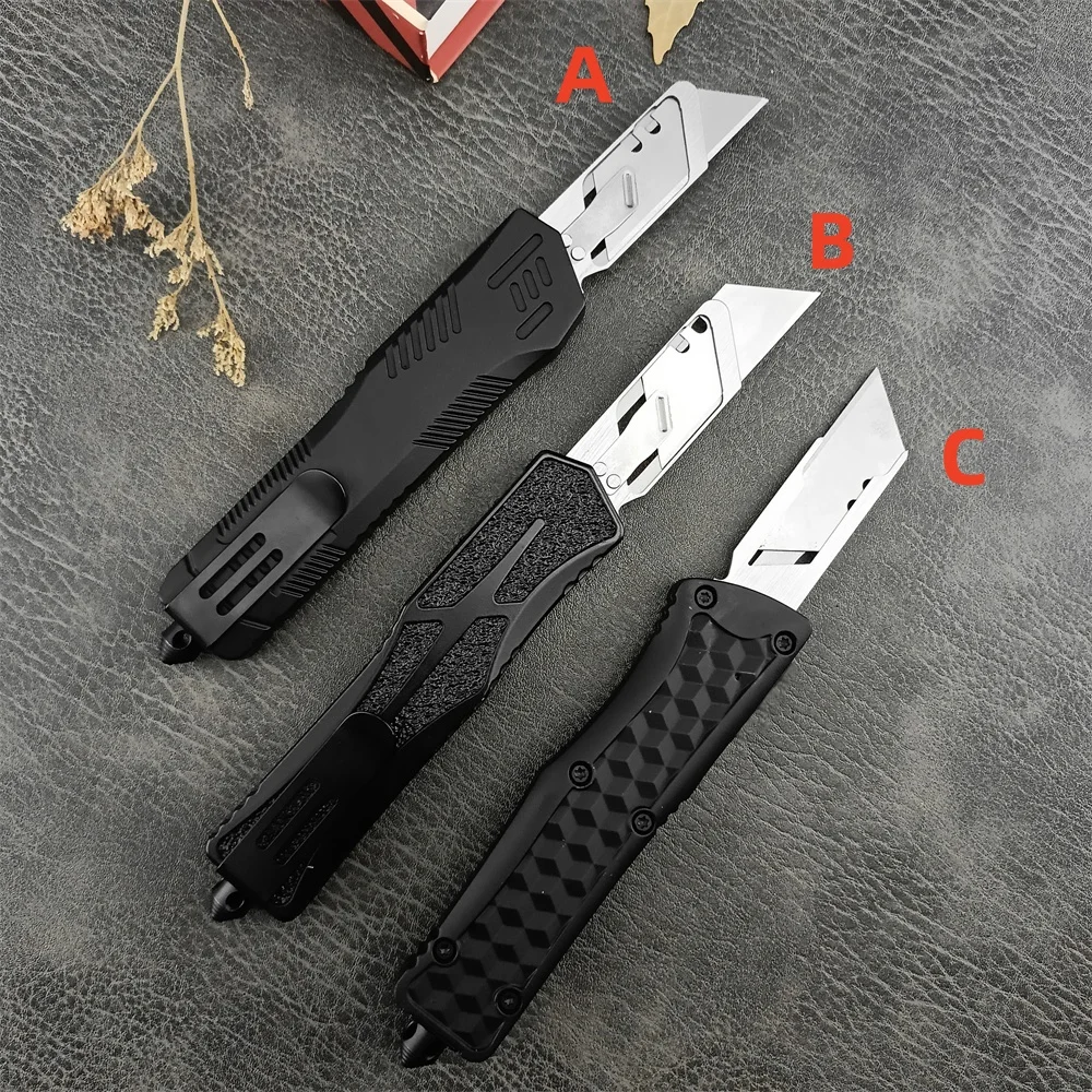 Utility Pocket Folding Knife 440C Tanto Blade Zinc Alloy Handle with A Few Replacement Blades Outdoor Tactical Hunting Tool