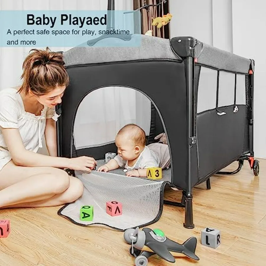 5in1 Pack and Play Baby Bassinet Bedside Sleeper with UShaped Diaper Changer Portable Toddler Playard for Newborn Toddlers Baby