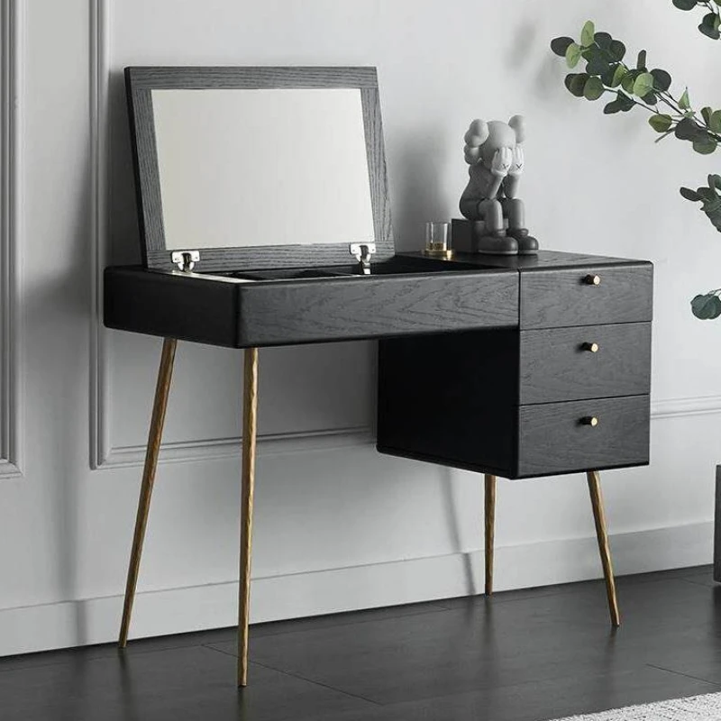 

Nordic flip dresser with mirror black minimalist high-end multifunctional makeup table luxury penteadeira com espelho furniture