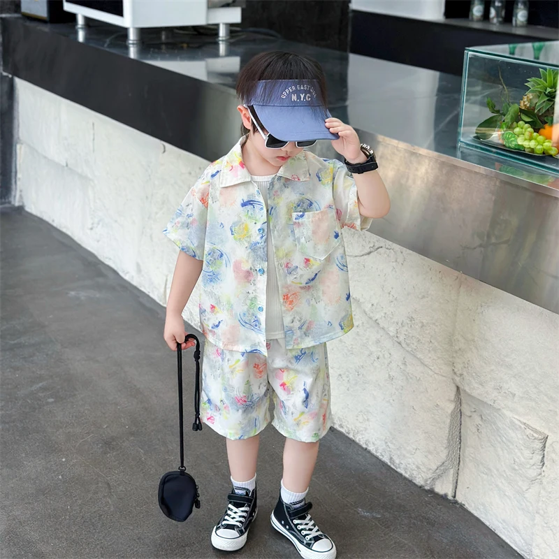 

Комплект летней одежды для мальчиков 2025: Новинка, модный летний костюм из двух предметов, хлопковый смесовый комплект для малышей