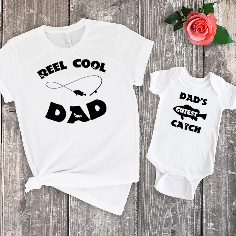 

Reel Daddy and Me Clothes Cutest Catch T-shirt Infant Bodysuit Dad and Baby Matching Set 2021 Father Day Kids Outfits M