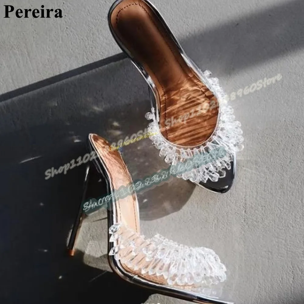 

Elegant Transparent PVC Crystals Slippers Thin High Heel Women Shoes Slip On Peep Toe Gorgeous Style Banquet Stylish Slippers
