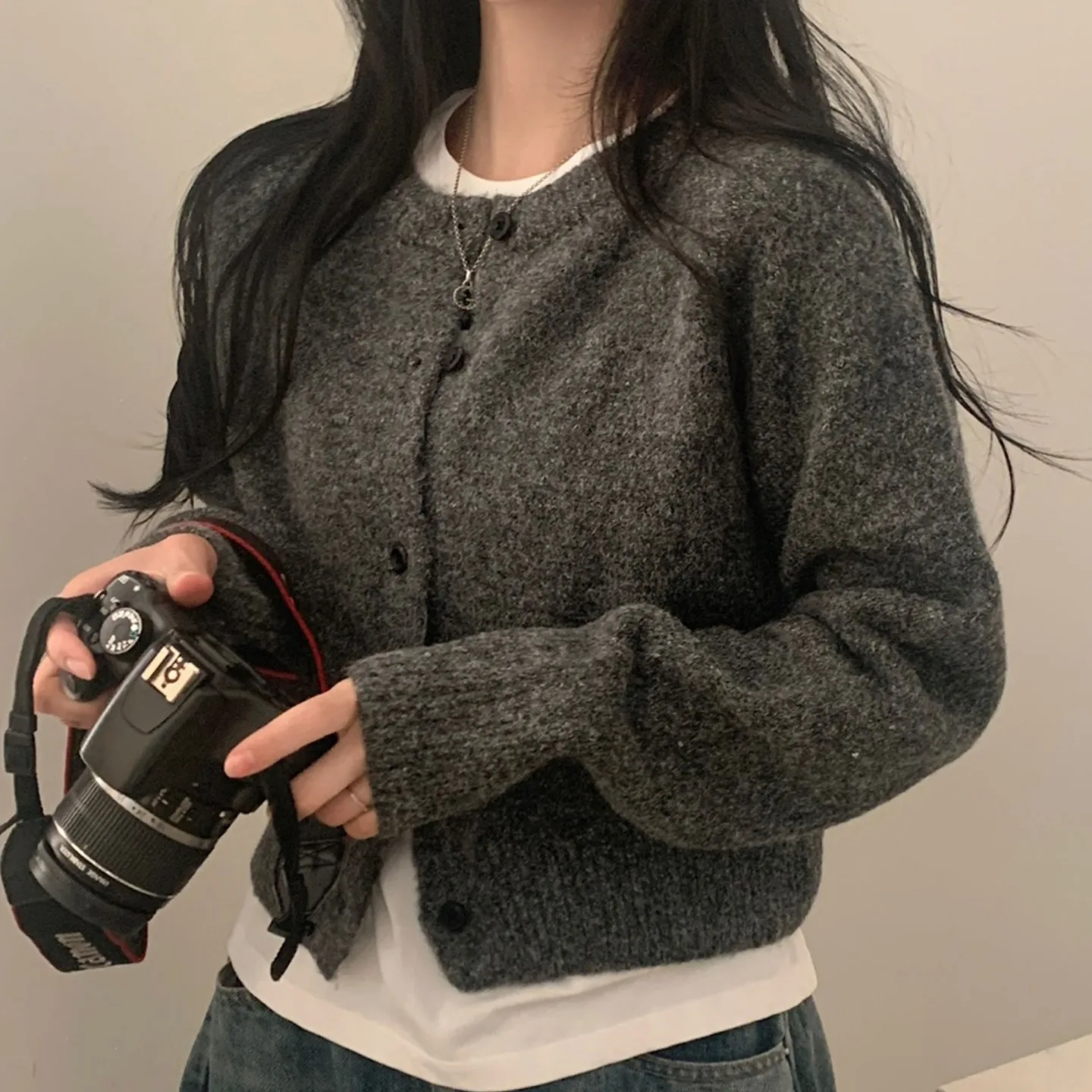 

Chic Autumn Winter Long Sve Open Cardigan Sweater Pure Color Single Button Knitted Outerwear Korean Sle Commute Faion