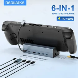 Steam Deck Dock 6 in 1 Steam Deck/Rog Ally 2023 Docking Station Stand  3*USB 3.0 HDTV 4K@60Hz Gigabit Ethernet PD 100W Hub