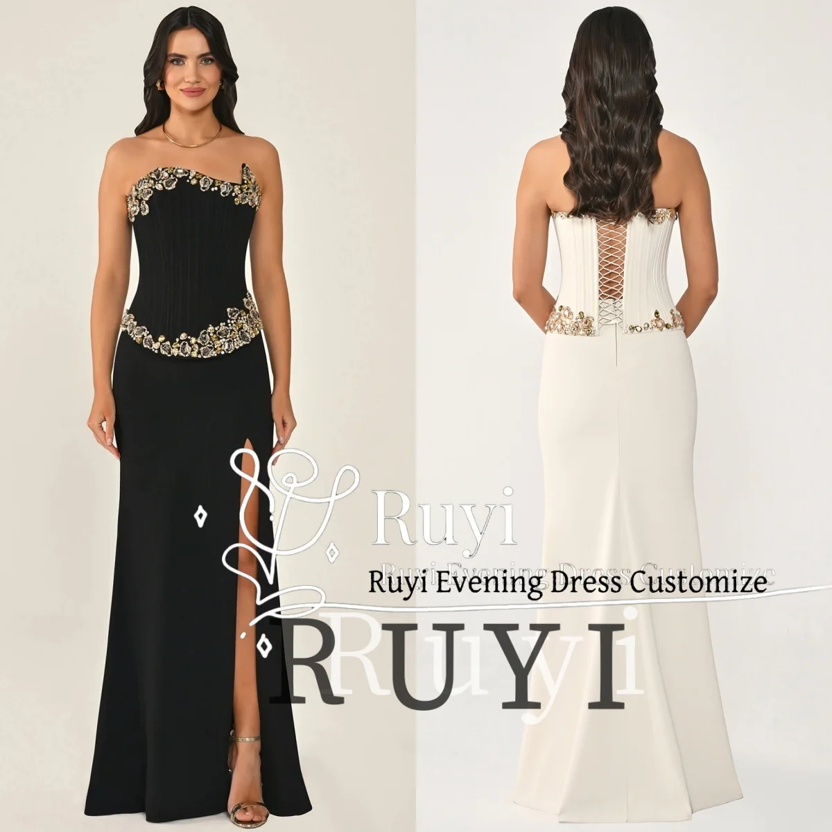 Customized Crystal Gold Buttons Beads Luxury Women's Evening Dresses 2026 Black Sleeveless Formal Lace-up Party Dresses
