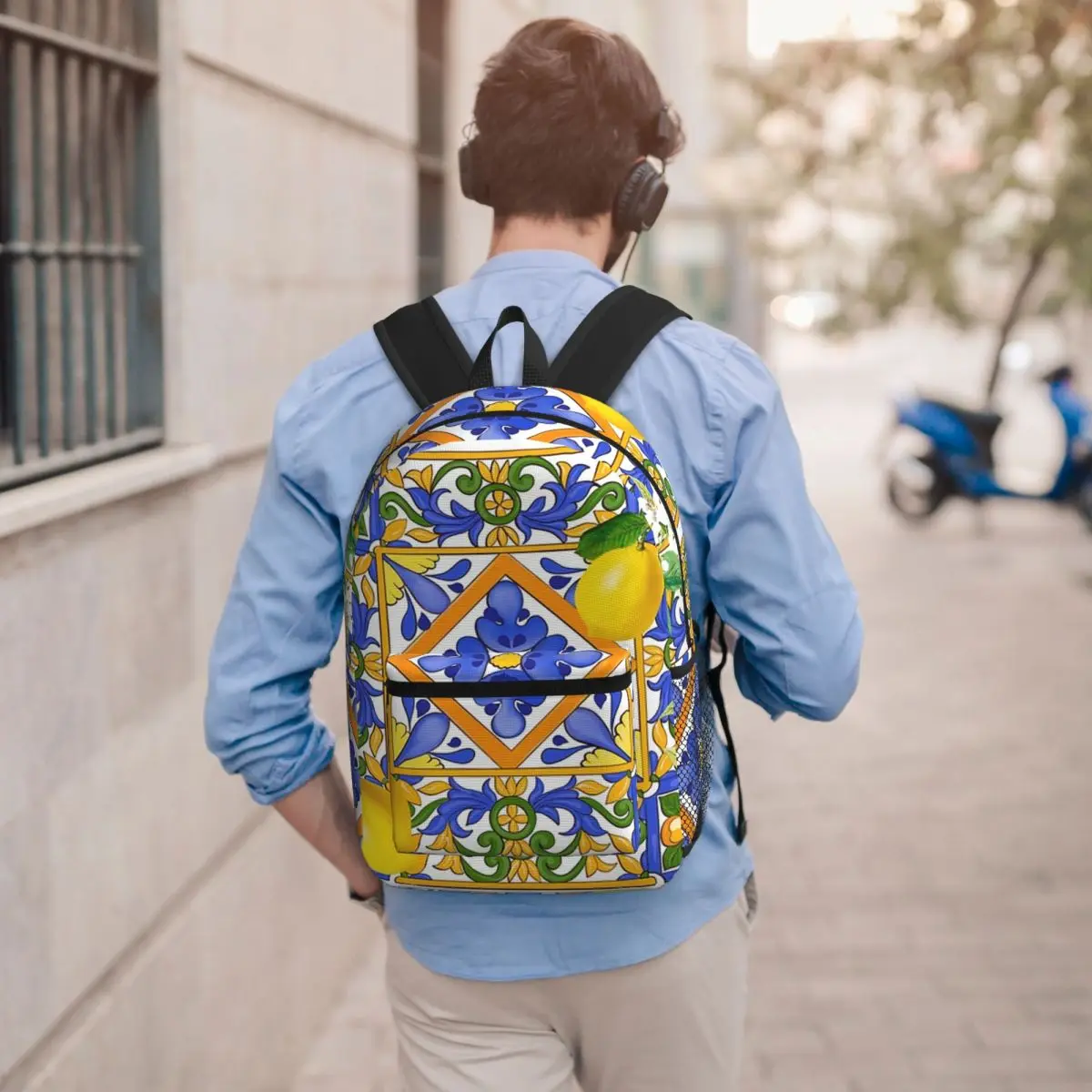 Summer ,Sicilian Tiles ,citrus,oranges Student Backpack School Bag Hiking Travel Daypack for Boys Girls Bookbag Shoulder Bags