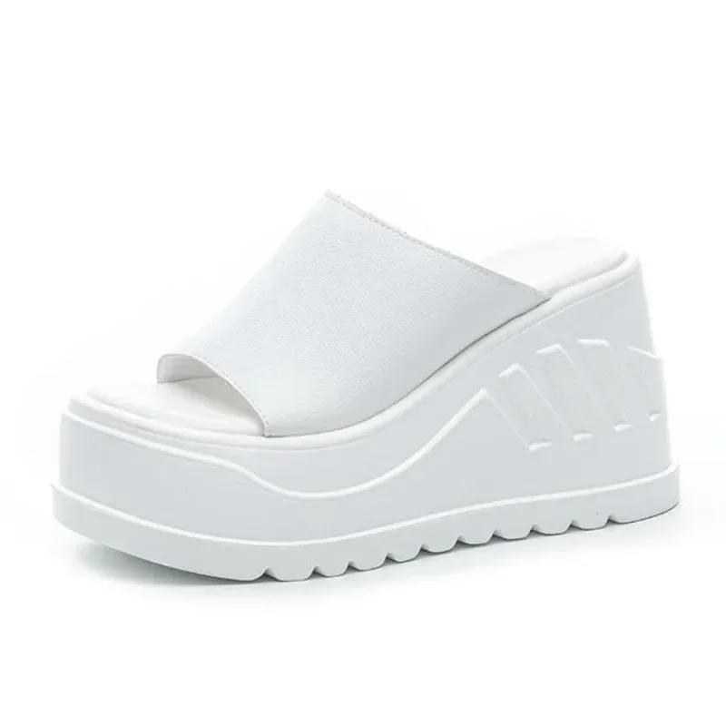 

10CM Genuine Leather Sandals Platform Wedge Flats Women Sandals New Summer Hollow Beach Flip-flops with Bare Toes Slippers Shoes