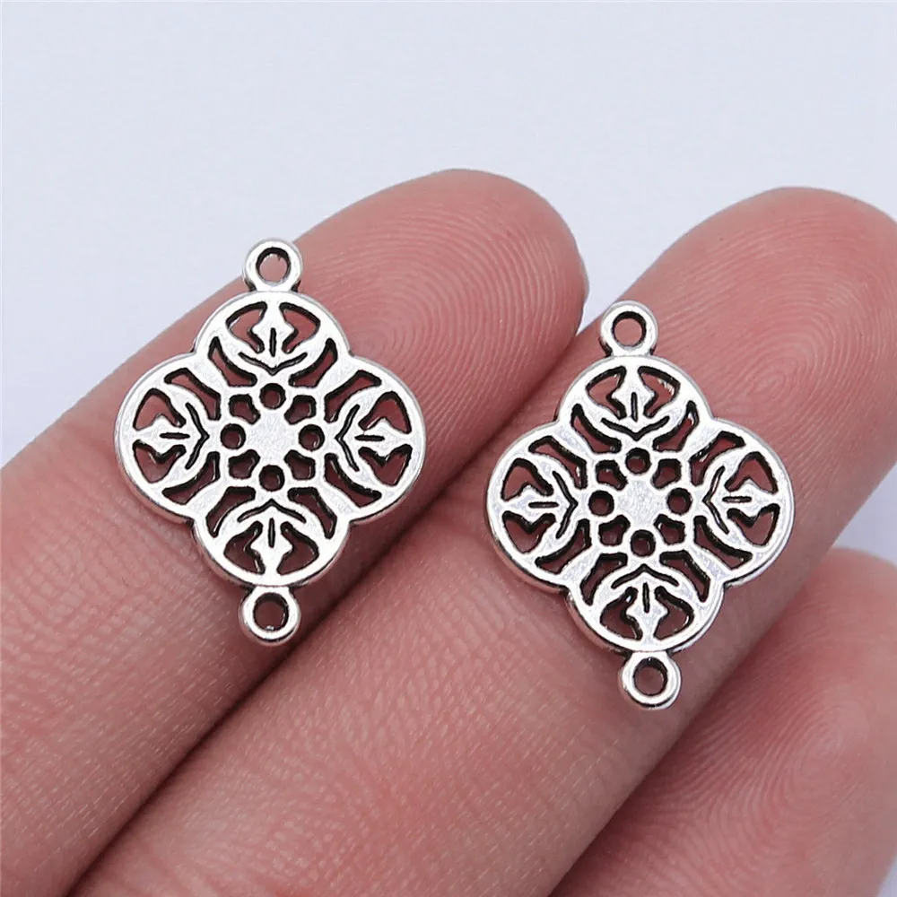 10pcs/lot 20x15mm Hollow Flower Connector Charms For Jewelry Making Antique Silver Color 0.79x0.59inch