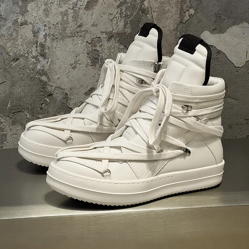 Botas de nieve de caña alta para hombre, modernas, blancas, con diseño de triángulo invertido, informales, versátiles, con suela de goma, para adulto, de malla.