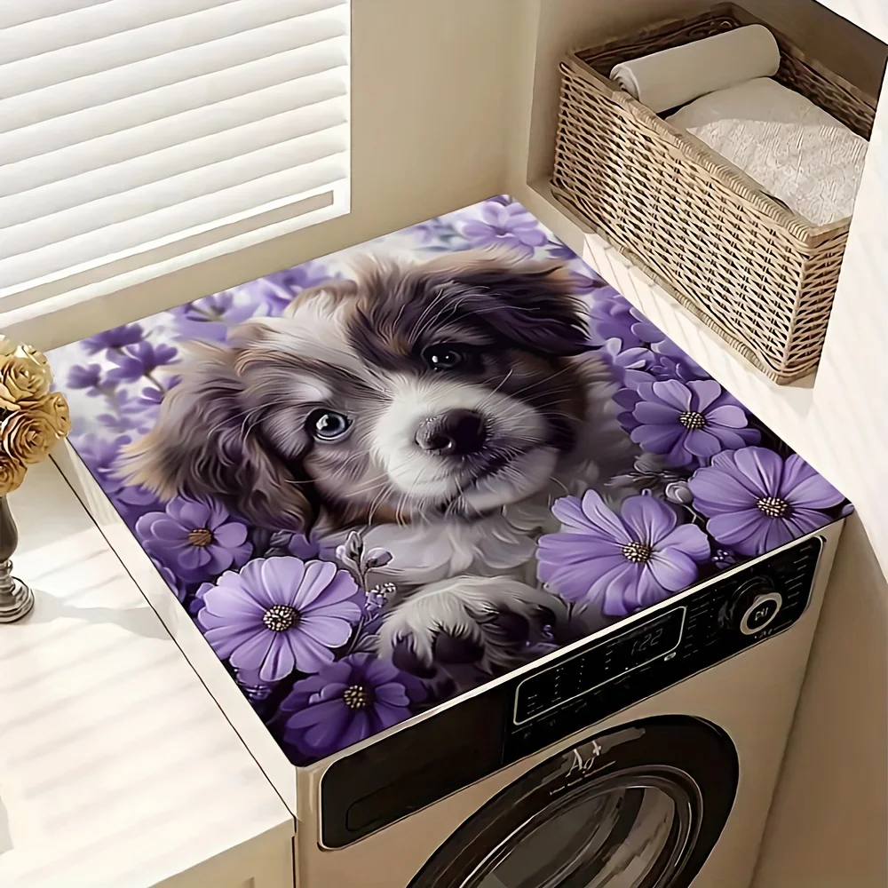 

1pc Lavender Dog Design Washer and Dryer Top Protector Mat, Non-Slip Dust Cover for Laundry Room Decor,Laundry Room Accessories