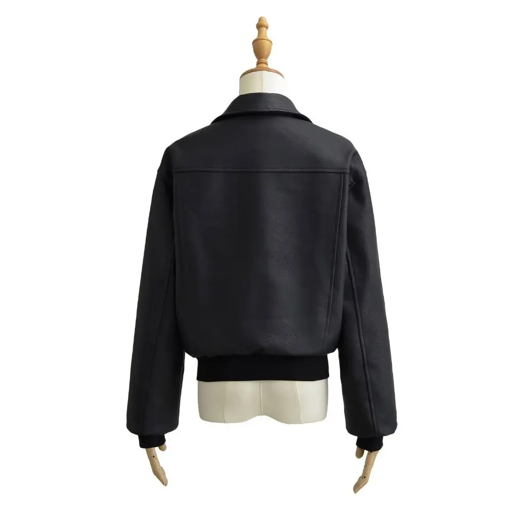 Women's Loose Lapel Leather Coat Motorcycle Style PU Leather Black Jacket Autumn Winter Fashion Top for Ladies