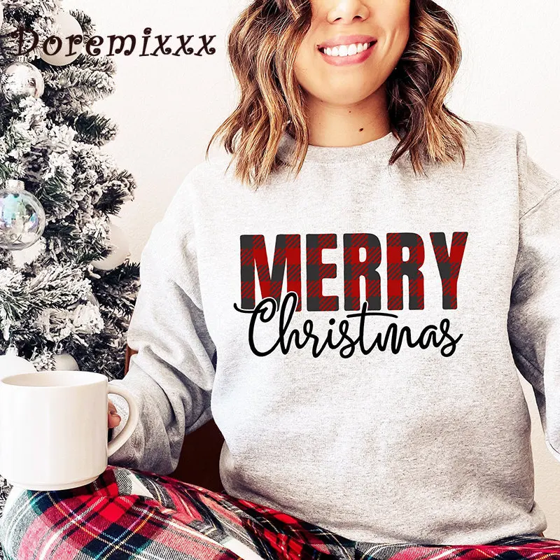 

Merry Christmas Funny Women Sweatshirt Long Sleeve Drop Shoulders Cotton Hoodies Loose Sweatshirt Streetwear Moletom Feminino