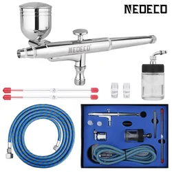 Side Feed Gravty Siphon Airbrush Set for Model Making Art Painting with G1/8 Adapter Wrentch 2 Fluid Cups Container Airbrush Kit