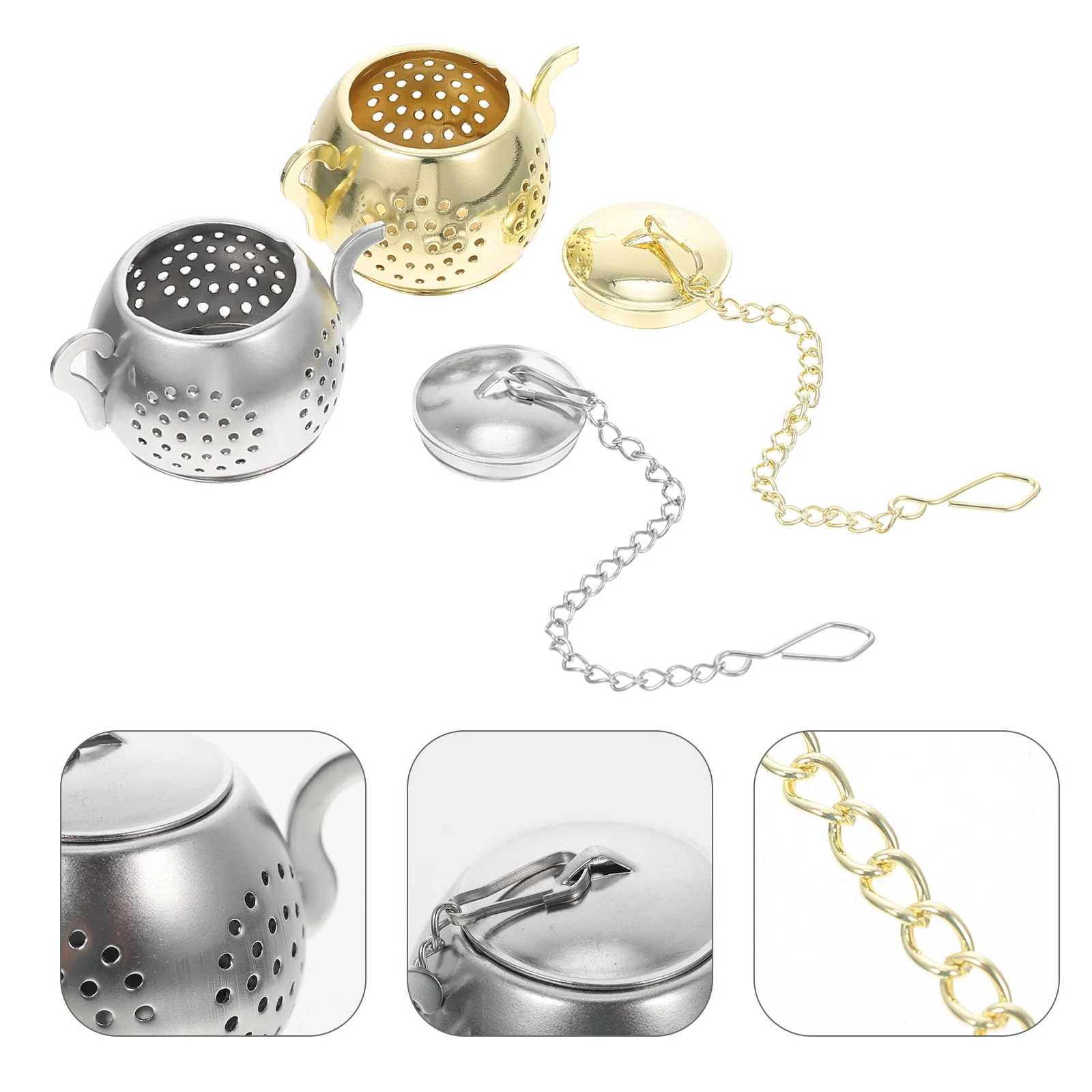 

2Pcs Premium Stainless Steel Tea Strainer Hook Chain Design Loose Leaf Steeper Portable Infuser Household Tool