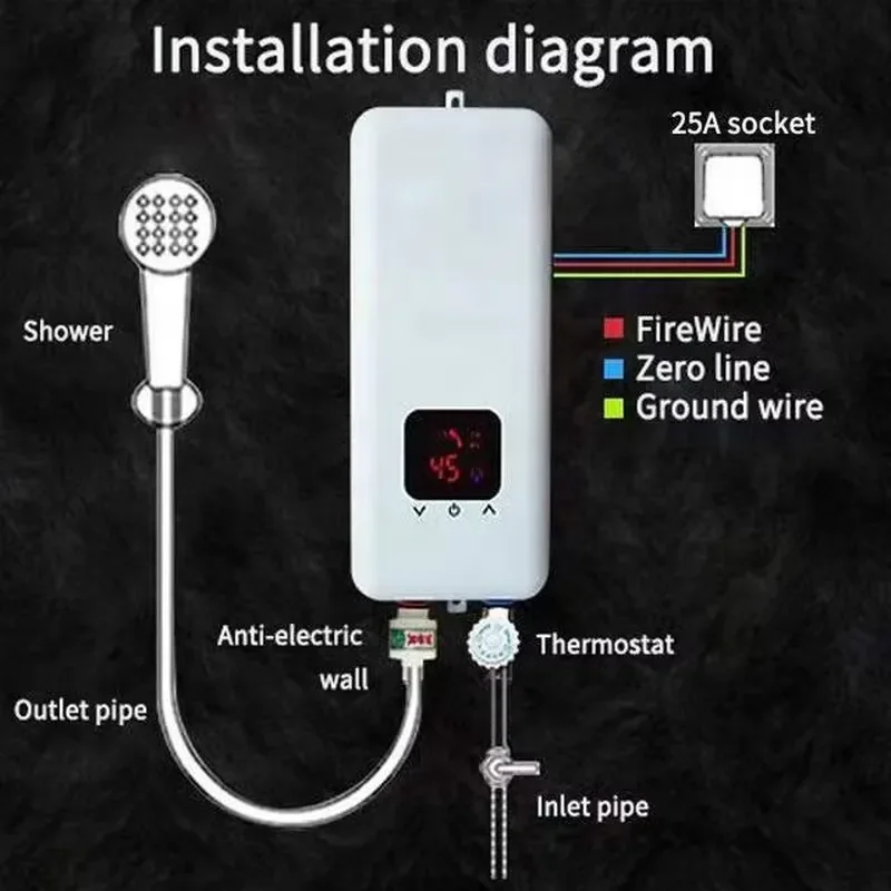 For 2025 Hot Sale High Quality 5500W Digital Tankless Hot Water Geyser Instant Electric Water Heater for Shower