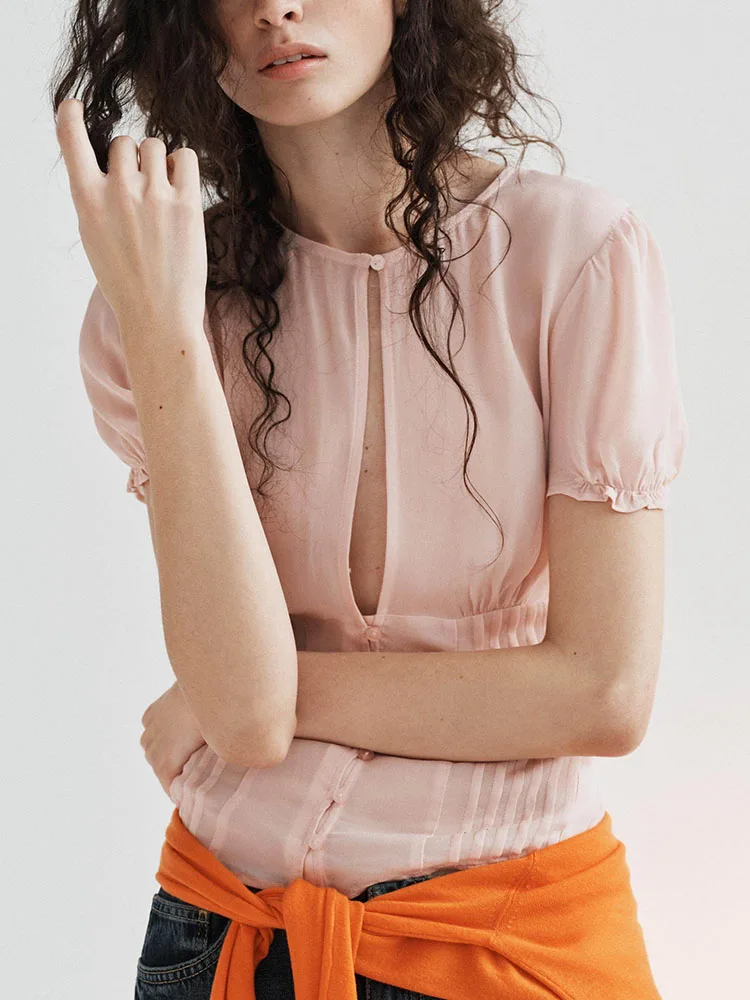 

Spring 2026 Women's Faion Bubble Sve Semi-Transparent Top New Arrival Ele Ethnic Stage Costume Ladies' Premium Wear