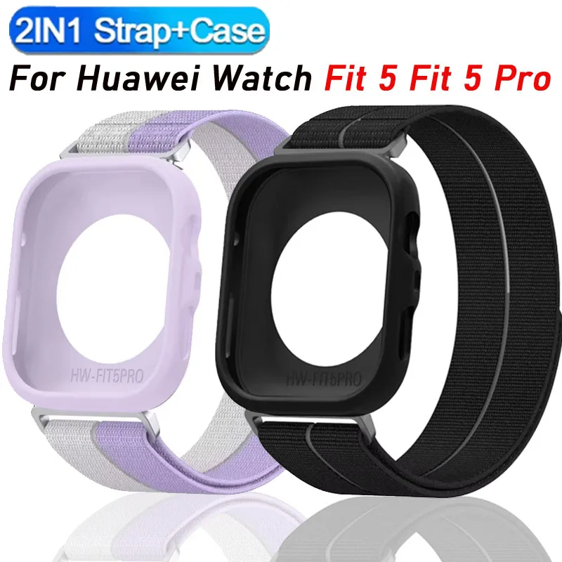 Weiche Hülle + Nylonarmband für Huawei Watch Fit 5 Fit 5 Pro Sport Geflochtenes Armband Correa Gürtel für Huawei Fit 5 Pro Bunte Hülle