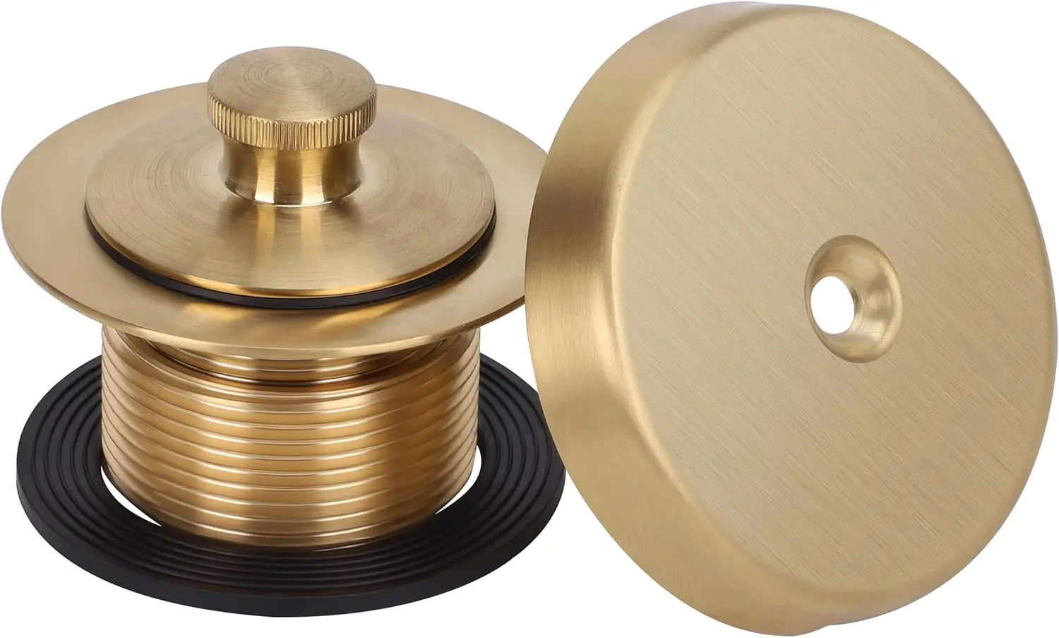 

Lift Turn Tub Drain Trim Kit with One Hole Overflow Faceplate, Universal Fine Coarse Thread Replacement Brushed Gold