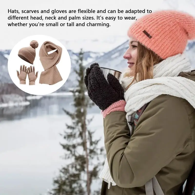 Winter Hat With Scarf Women's Knitted Hat Women Winter Hats And Gloves Set Hat And Gloves Set Stocking Stuffers For Walk