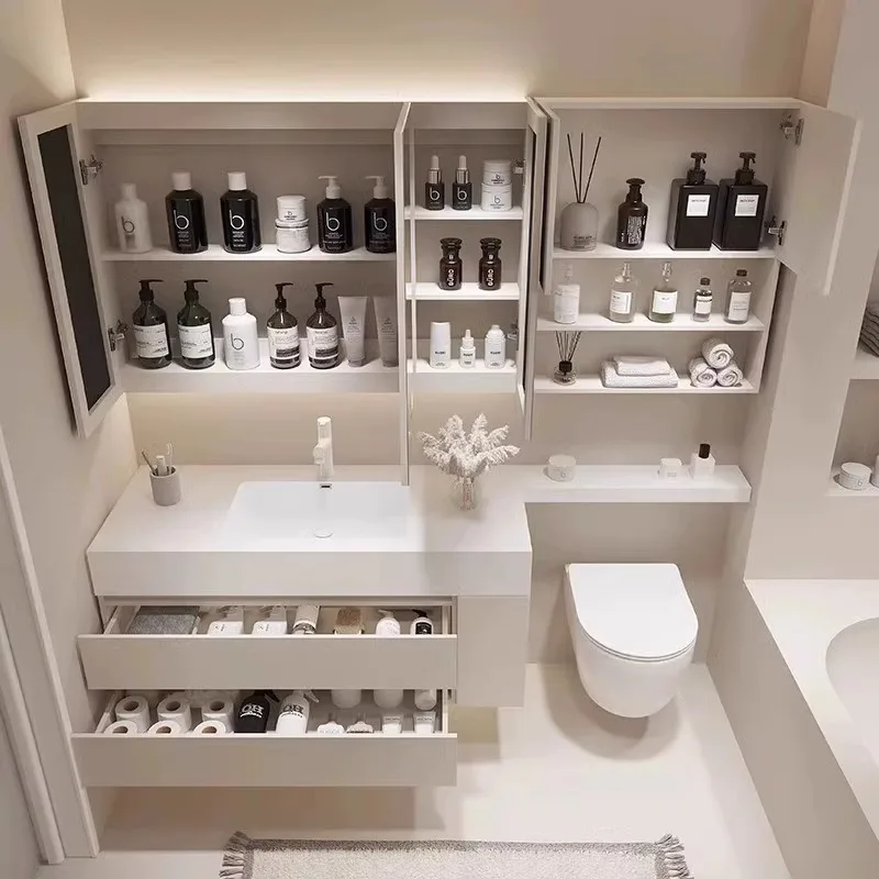 Шиферная бесшовная керамическая раковина, кремовый ветер, комбинация шкафа для ванной комнаты, встроенная раковина для рук, удлинитель для унитаза, умывальник