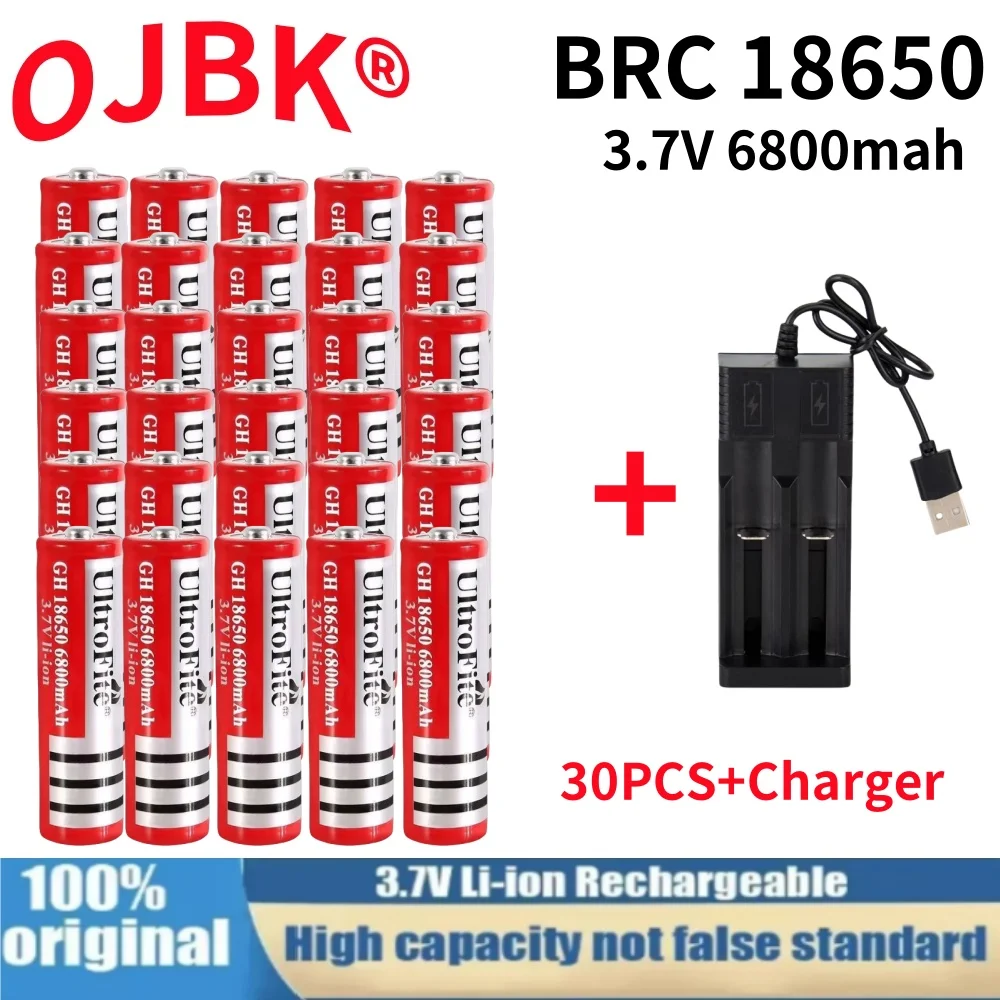 100% New 18650 battery 3.7V 6800mAh rechargeable liion battery for Led flashlight Torch batery litio battery+ Free Shipping