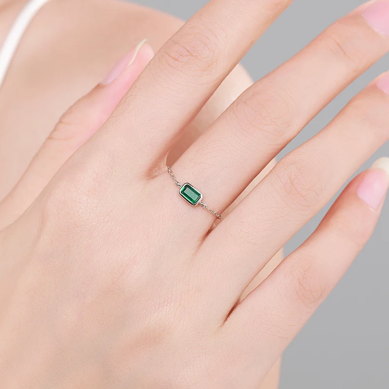MODIAN Authentic 925 Sterling Silver Vintage Emerald Cut Ring For Women Exquisite Adjustable Link Chain Rings Fine Jewelry