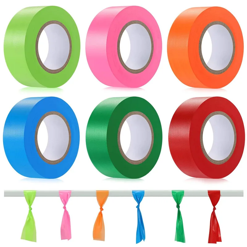 10 Color Fluorescent Flagging Tape, 1 Inch X 30 Yards Per Roll Non-Adhesive Plastic Ribbon for Tree/Hunting/Trail/Boundary Marki