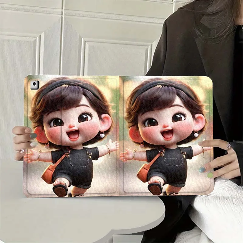 

Cartoon Pigtail Joy Jump For iPad Pro Air 5th 6th 7th 13 M3 M4 M5 12.9 13.3 inch 2018 2022 2024 2025 Tablet Case