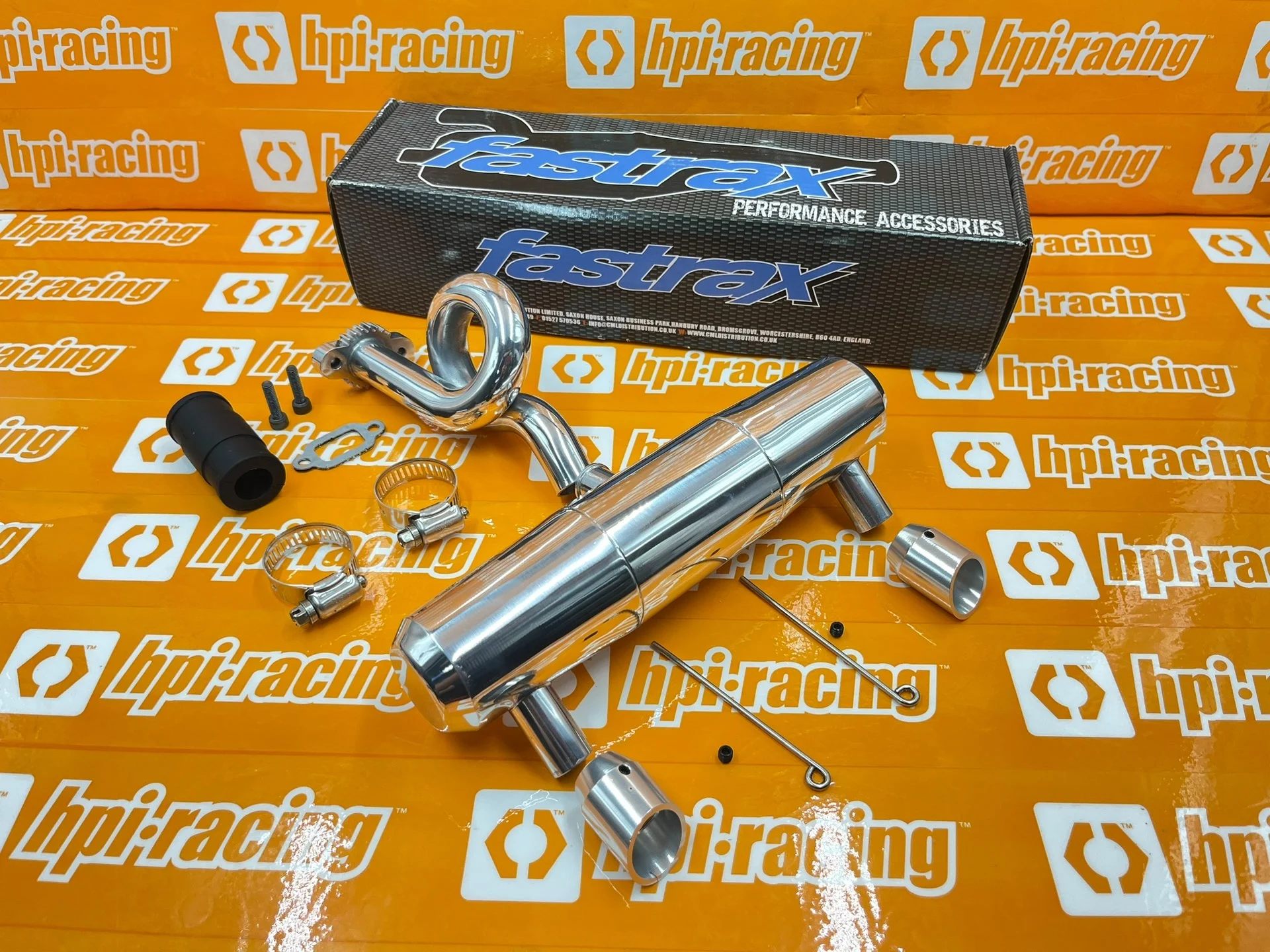 Fastrax genuíno HPI BAHA 5B 5T 5sc tubo de escape de veículo off-road tubo de escape duplo com camada de isolamento acústico embutida