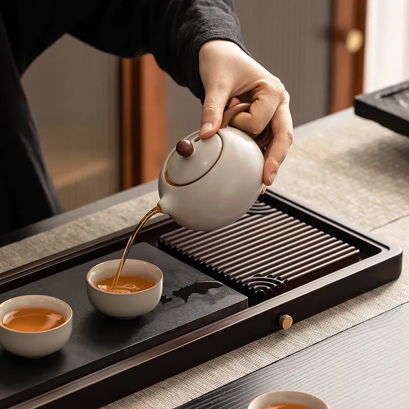office Indoor Tea Tray Wooden Bamboo Chinese Rectangular Tea Tray Decorative On Table Solid Wood plateau inox Rectangular Tray