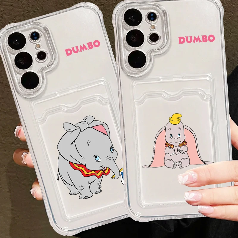 Disney Dumbo Cute For Samsung S24 S23 S22 S21 S20 Ultra FE Plus A55 A53 5G Photo Card Bag Transparent Back Phone Case