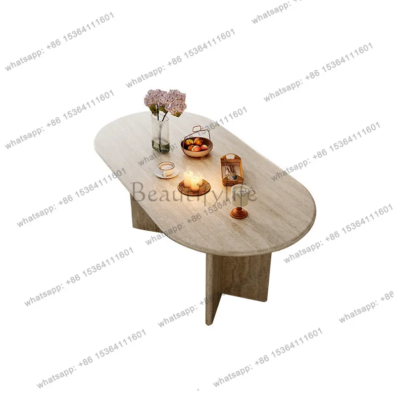 

Nordic simple travertine oval modern wabi style light luxury home negotiation table