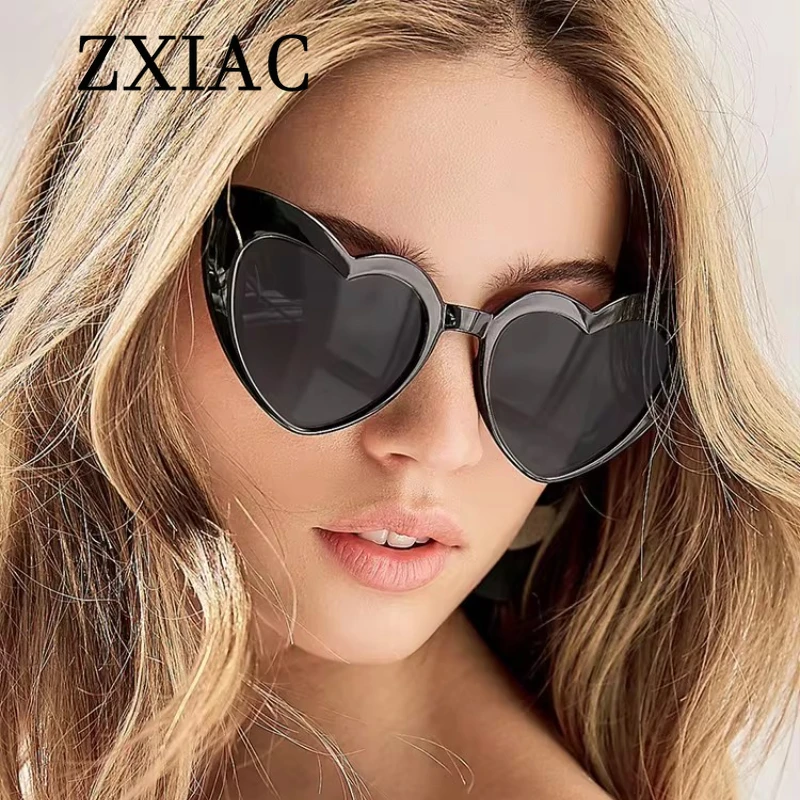 ZXIAC Love Heart Shaped Sunglasses Women Retro Shiny Pink Frame Sun glasses Design Vintage  Cat Eye cute eyeglasses UV400 Gift