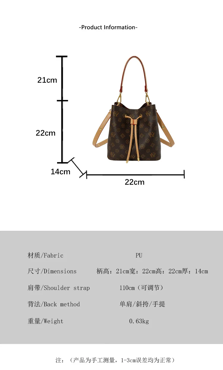 Luxury Retro Monogram Drawstring Bucket Bag 2026 New Large Capacity Ladies Crossbody Shoulder Handbag