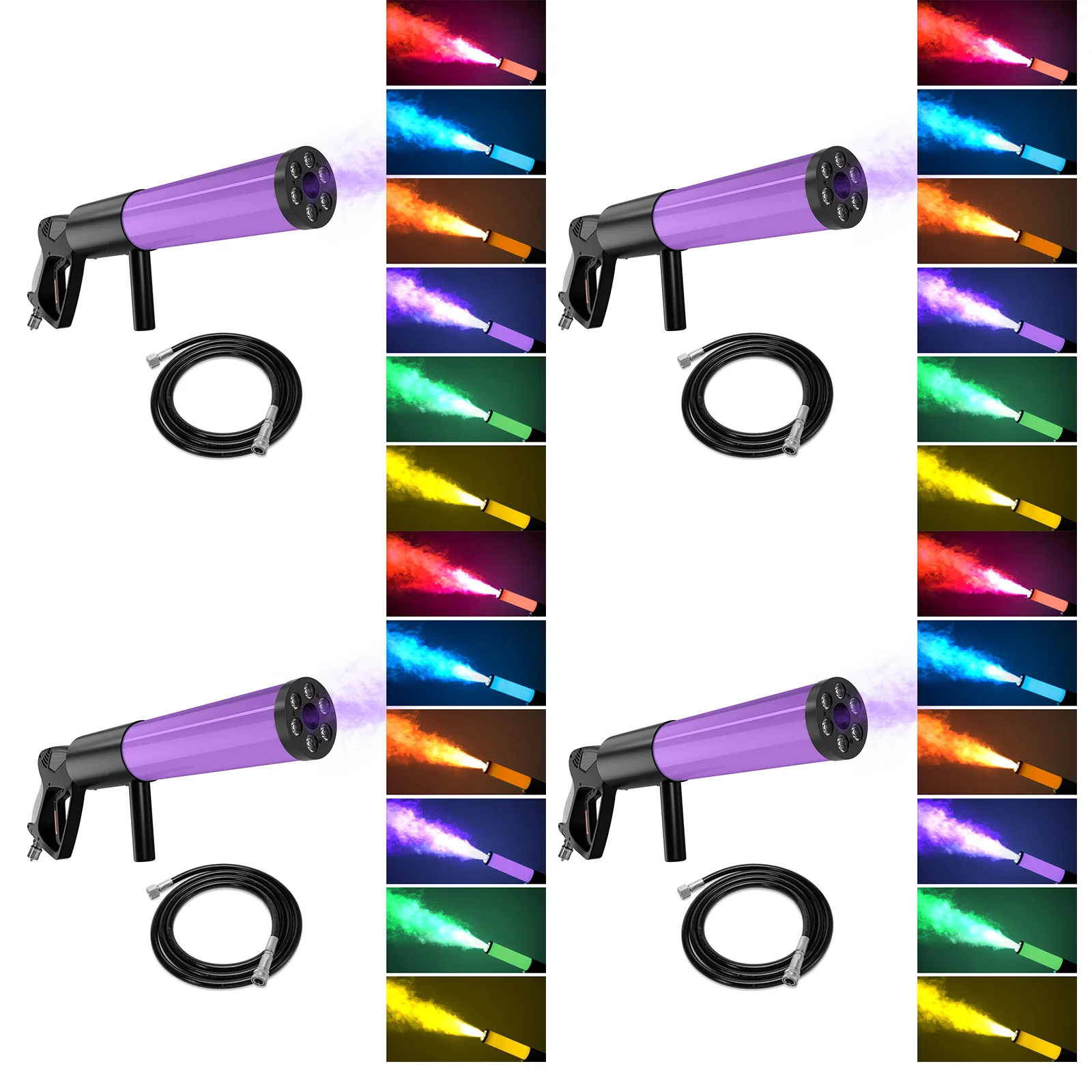 Yiflamefly 4 Stück Sechs-Licht-Kohlendioxid-Säulenpistole RGB LED Atmosphären-Requisiten Rauchpistole Trockeneis-Pistole für Bar, Hochzeit, Party, Show, Konzert