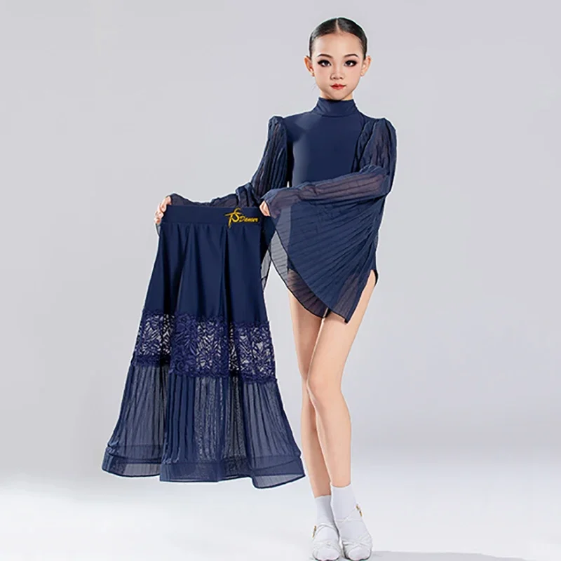 Kinderen Meisjes Moderne Dans Jurk Training Nationale Standaard Competitie Ballroom Prestaties Danskleding Beoordeling Grote Mesh Rok