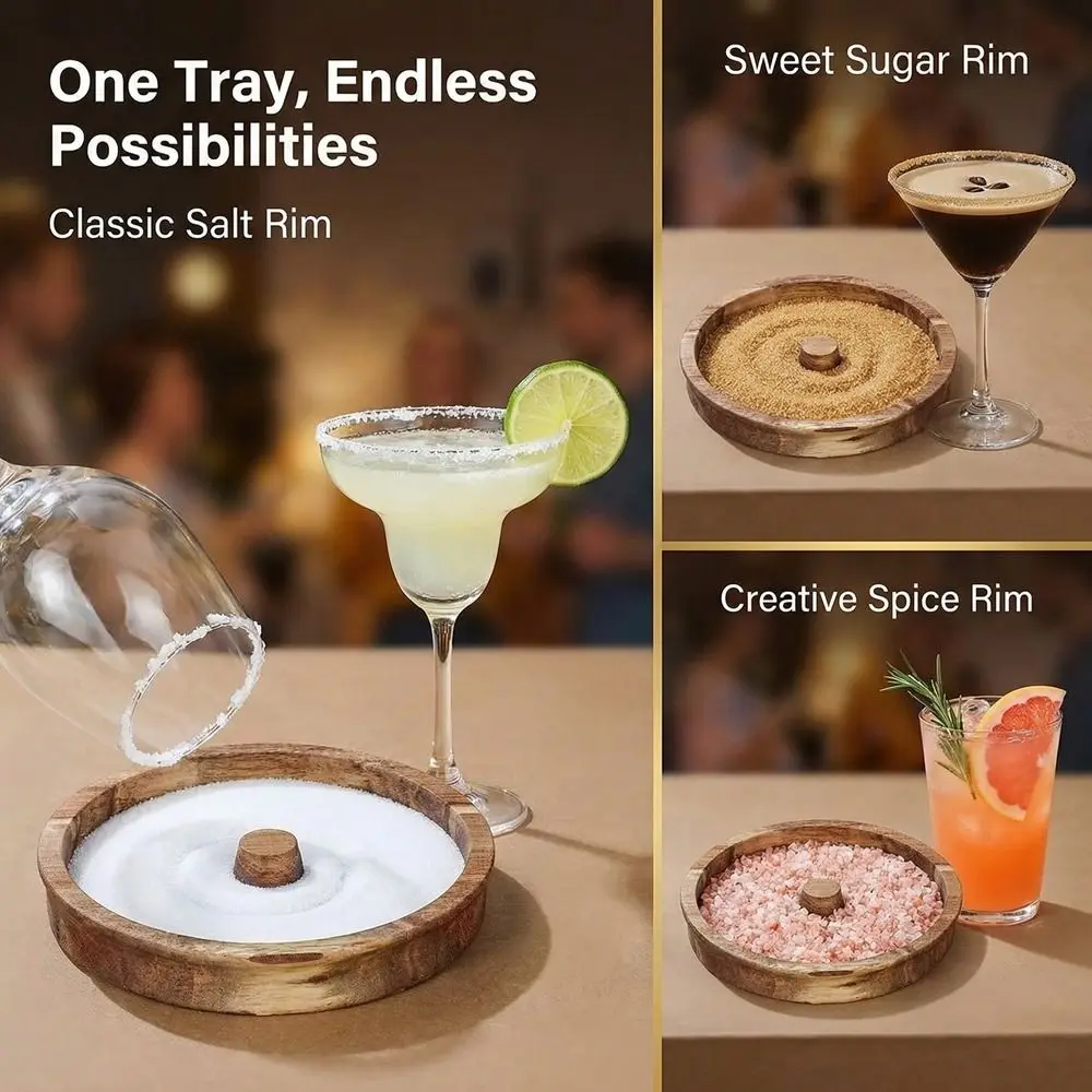 

Bar Accessories Wooden Margarita Salt Rimmer Round Sturdy Cup Salt Rimmer Portable Seasoning Dish Bartender Tool