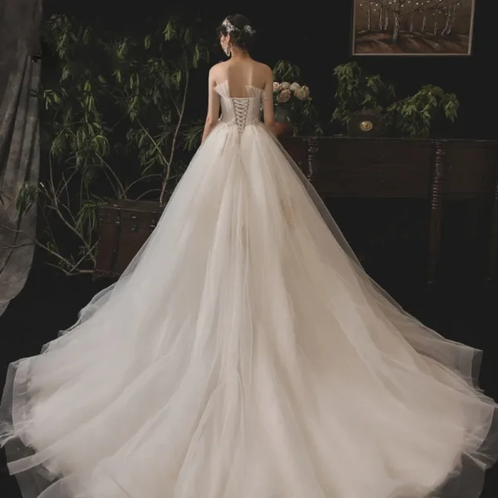 Customized Elegant A-Line White Chiffon 3D Crystal Decal Princess Wedding Dress Sexy Backless Beach Bridal Gown Vestido De Novia