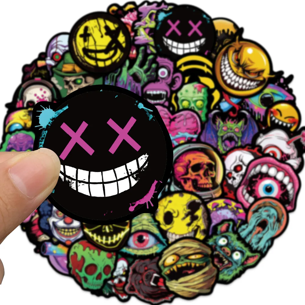 10/25/50pcs Horror Skull Grimace Stickers Graffiti for DIY Phone Laptop Guitar Suitcase Car Skateboard Motorcycle Helmet