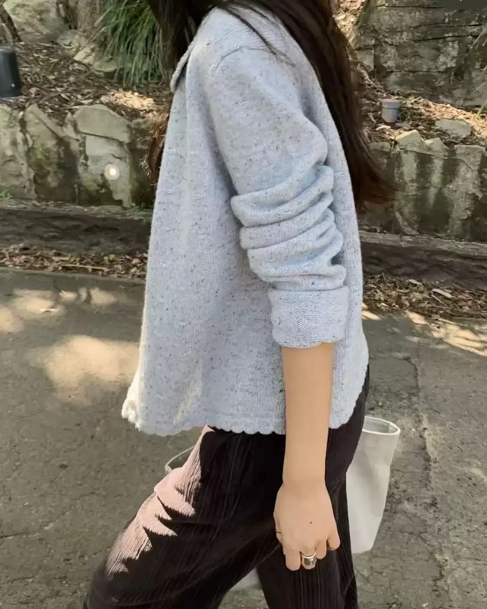 

Ele Commuter Sle Knitted Cardigan with Button Collar Versatile Long Sve Cotton Blend Women's Faion Autumn New Arrival