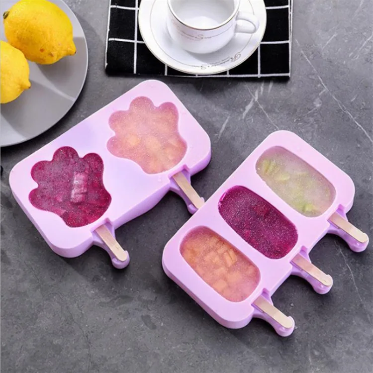 Silicone Ice Cream Mold Popsicle Siamese Molds with Lid DIY Homemade Ice Lolly Mold Cartoon Cute Image Handmade Kitchen Tools