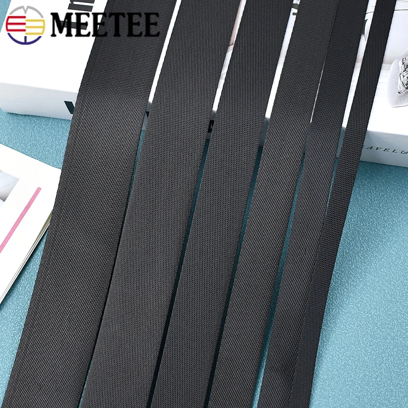 5M Meetee 10-100mm Black Nylon Webbing Luggage Bag Strap Ribbon Tape Safety Belt Band Lace Trim Clothing DIY Sewing Accessories