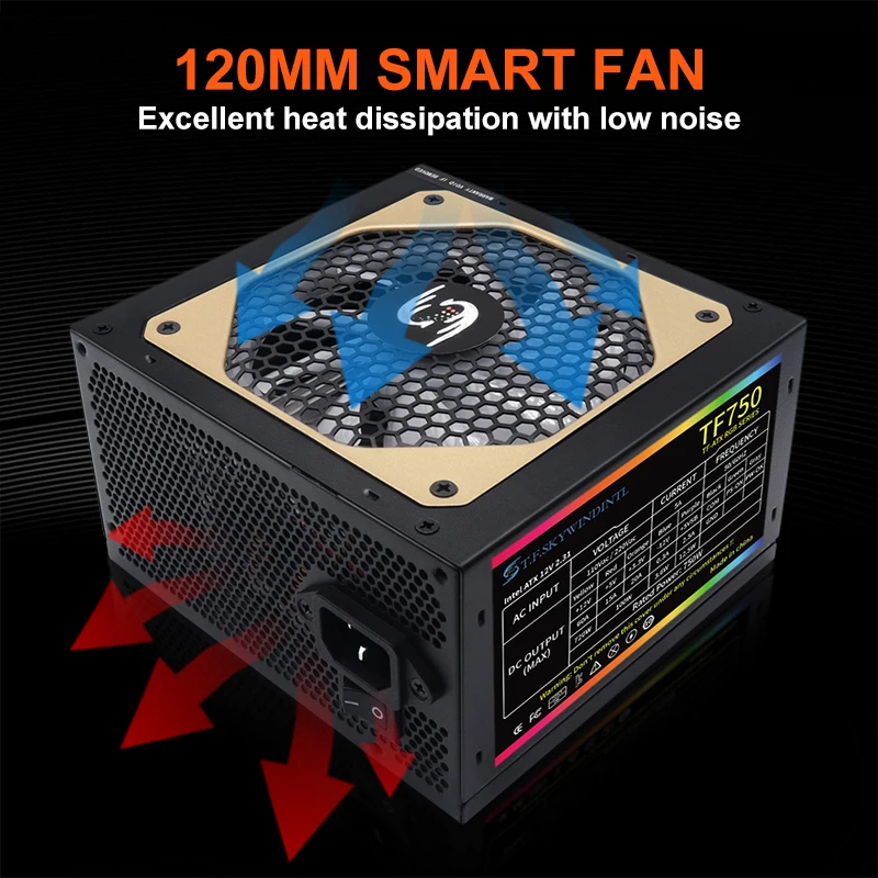 750W ATX RGB Fully Modular Gaming PSU Full Voltage 110-240V Computer Power Supplies with 20+4pin Motherboard Power For Desktop