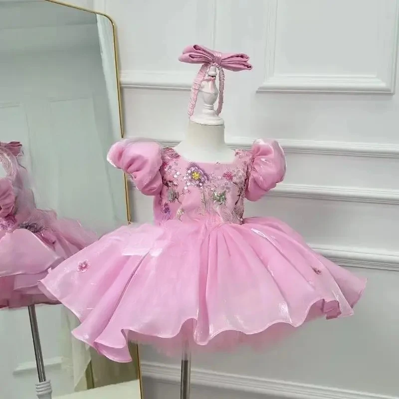 embroidered lace small flying sleeve children's dress  carnival birthday party performance costum  princess dress Communion bapt