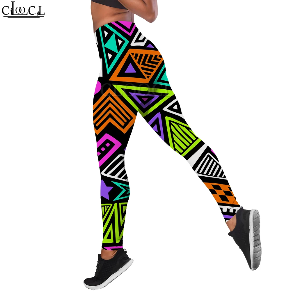 CLOOCL Women Y2k Leggings Geometric Graffiti Printed Pants Firm Buttocks Sublimated Legs Ankle-Length Fitness Trousers