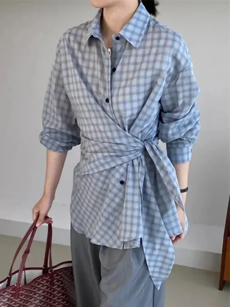 

Long Sleeve Slim Elegant Blouse Retro Casual Female All Match Spring Sweet Tops Vintage Plaid Shirts Women Design