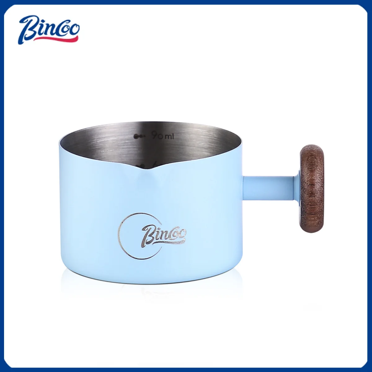 Bincoo 100ml Espresso Dosing Cup Stainless Steel with Wood Handle & Scale Barista Measuring Tool for Coffee Grounds Creativity