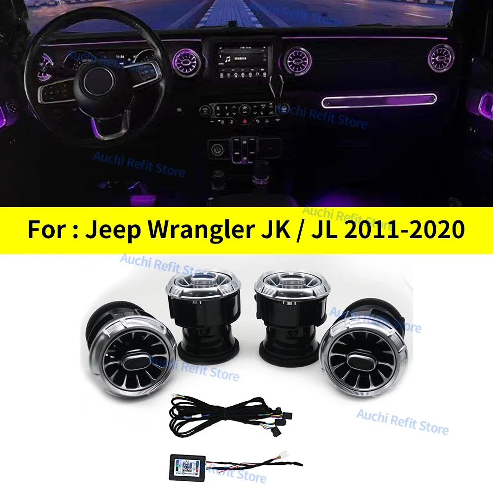 256 Colours LED Air Vent，Jeep Wrangler JK 2011-2017 JL 2018-2023 Car A/C Air Outlet Turbine Nozzle Decorative Lamp Accessory