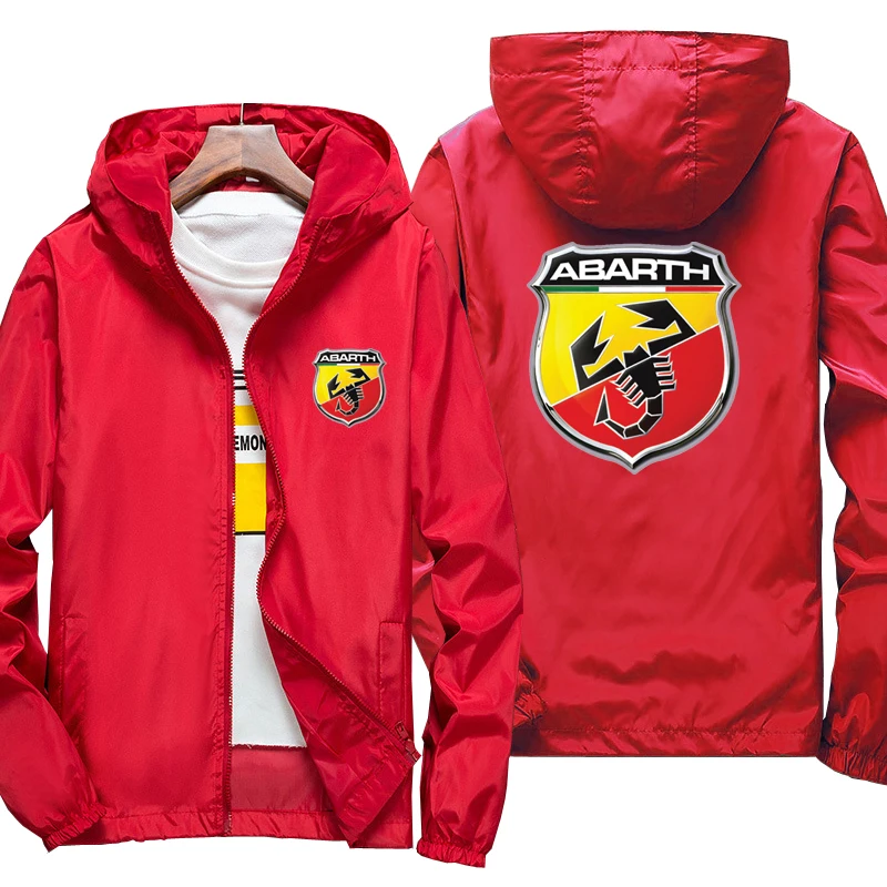 Nieuwe Lente Herfst Heren Abarth Logo Capuchon Casual Jas Mannen Rits Mode Winddichte Lange Mouw Outdoorjas